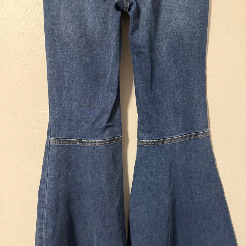 Free People Just Float On Flare Jeans Blue High Rise Bell Bottom Raw‎ Hem 24R